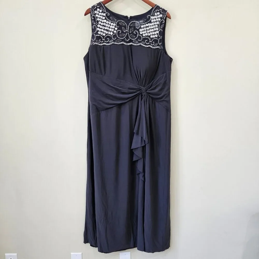Patra Women's Faux Wrap Maxi Dress Blue Embellished Sleeveless Formal Cocktail